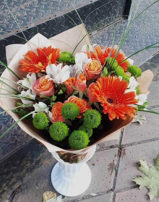 Букет цветов из: Герберы, Хризантемы, Альстромерии и Розы в Тимошкино