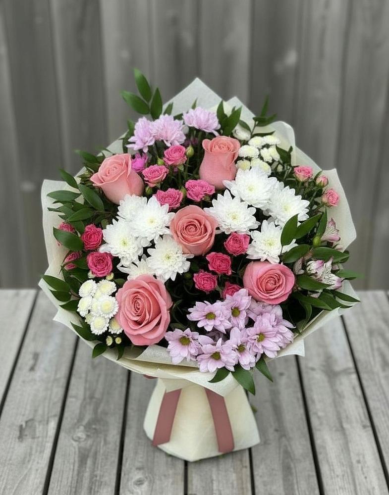 Букет цветов из: Альстромерии, Гвоздики, Розы и Хризантемы в Тимошкино