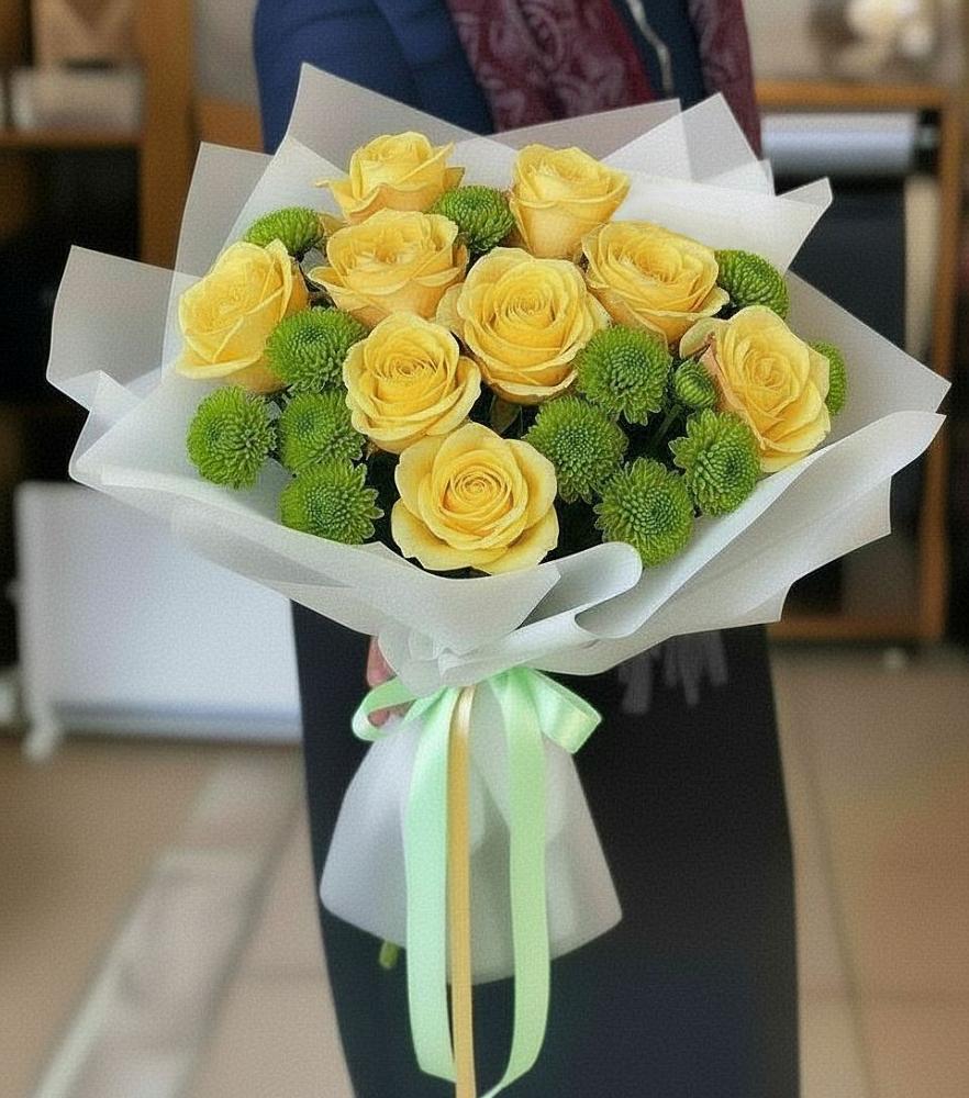 Букет цветов из: Хризантемы и Розы в Тимошкино
