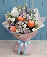 Букет цветов из:  Лизиантусы, Розы, Альстромерии и Гипсофила #REPLACE_PRED# Тимошкино