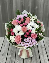 Букет цветов из:  Альстромерии, Гвоздики, Розы и Хризантемы в Тимошкино