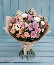 Букет цветов из:  Хризантемы, Розы и Альстромерии в Тимошкино