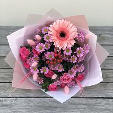 Букет цветов из:  Розы, Герберы и Хризантемы в Тимошкино