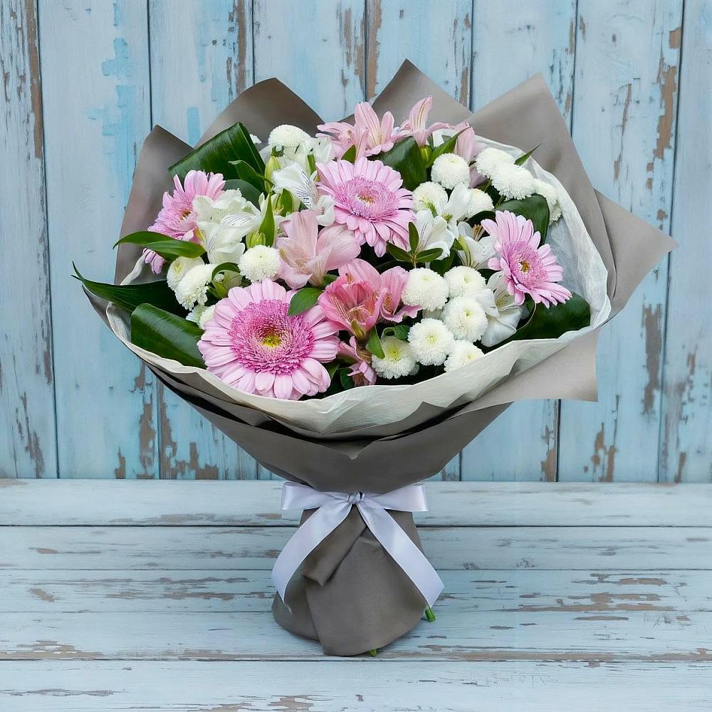 Букет цветов из: Герберы, Альстромерии и Хризантемы в Тимошкино