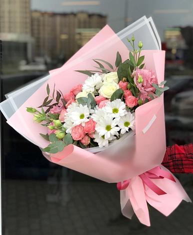 Букет цветов из: Розы, Лизиантусы и Хризантемы в Тимошкино